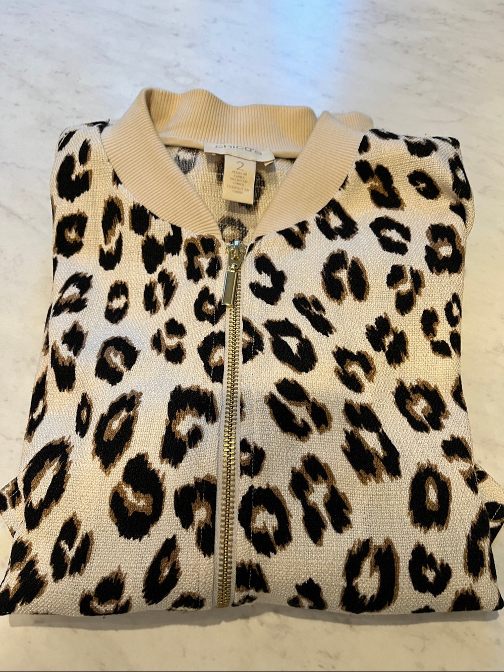 Chicos Animal Print Bomber Jacket. Size 2 = 12/14 - Picture 10 of 11